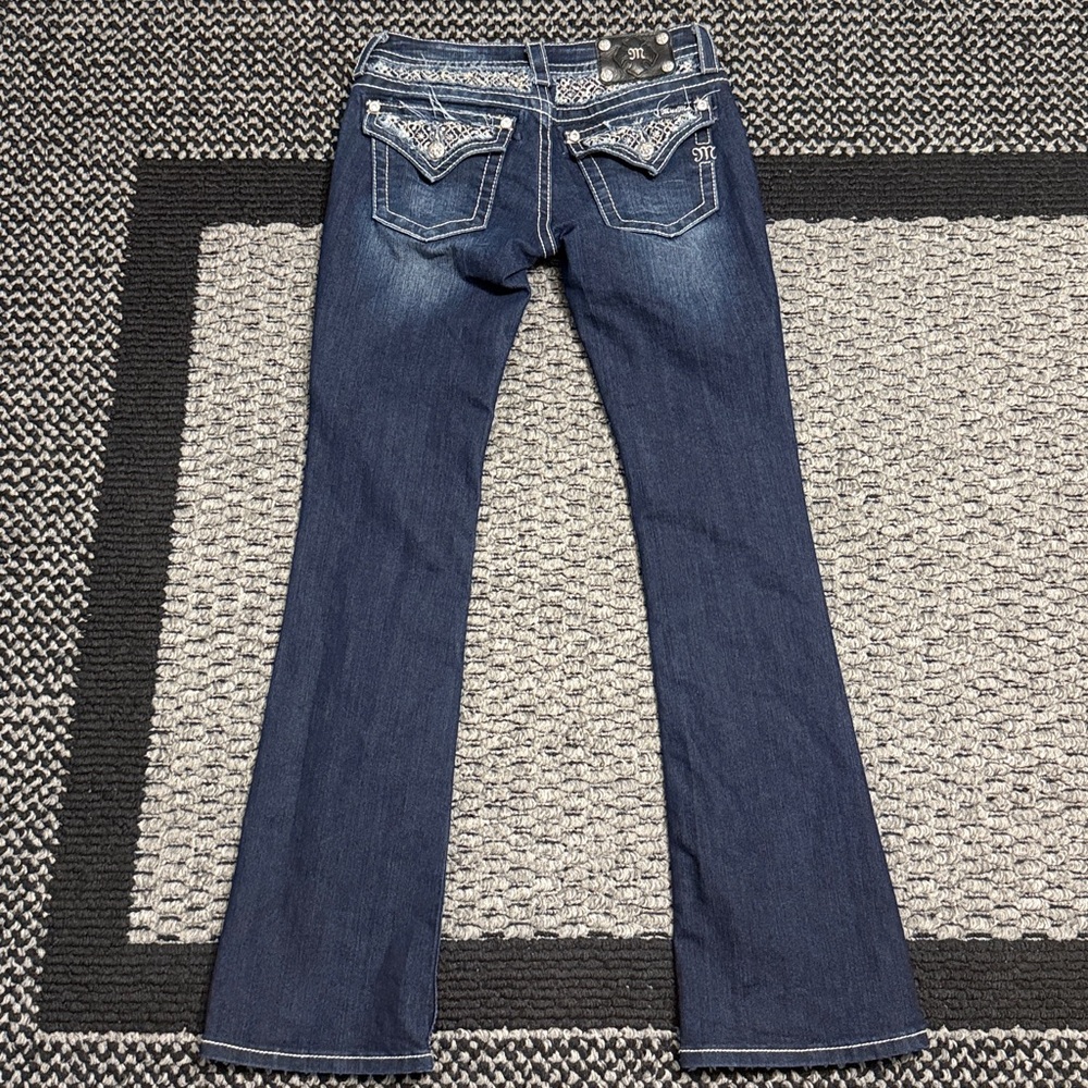 Miss Me Boot Cut Jeans Signature Rise Womens 27 Flap Pocket Embellished Festival - Picture 3 of 11